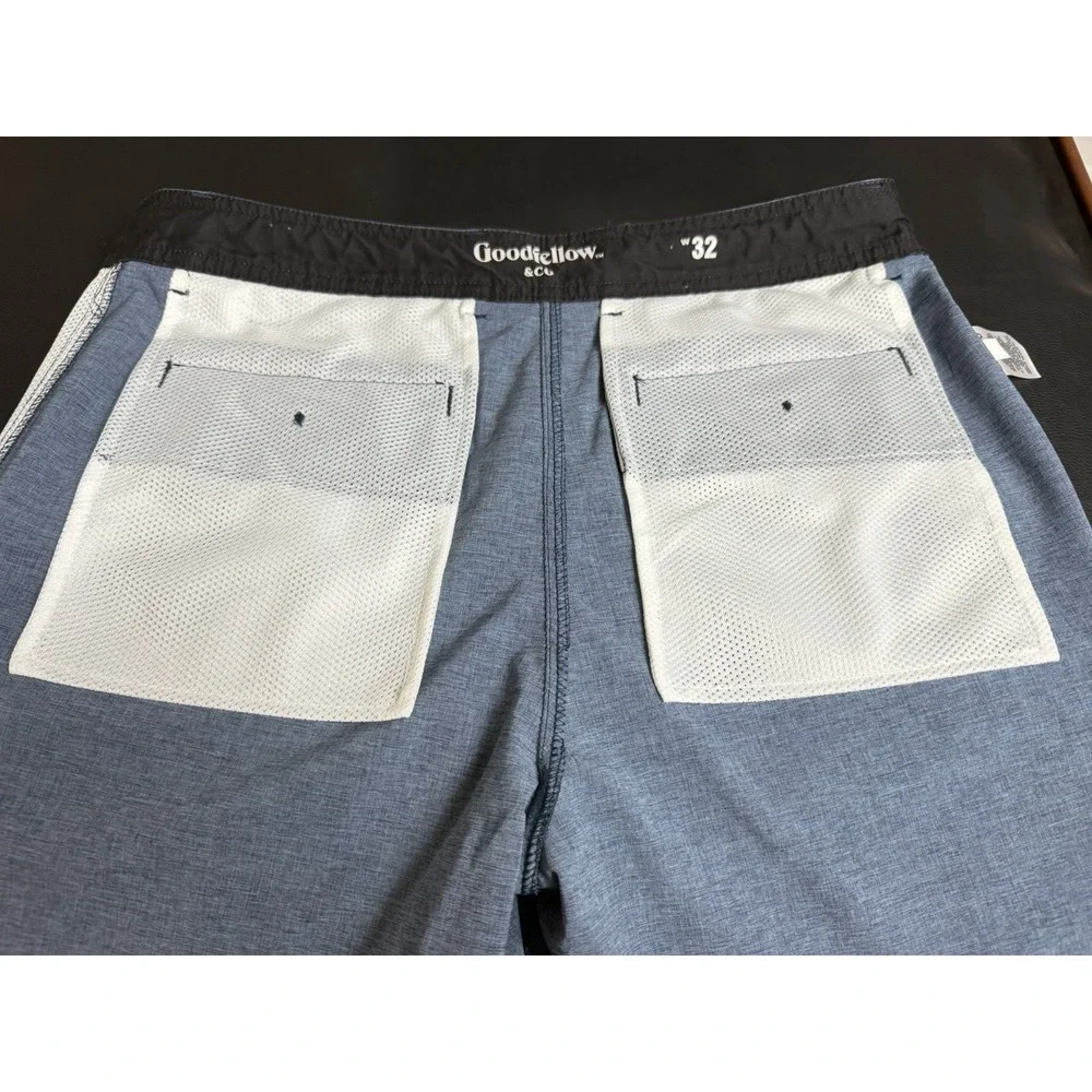 Goodfellow & Co Mens 32 Hybrid Swim Shorts Blue Heather Stretch Trunk 10.5 In.